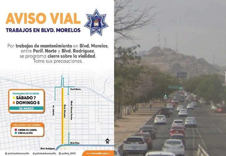 Anuncian trabajos de mantenimiento en bulevar Morelos este fin de semana